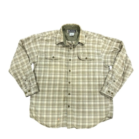 Columbia men’s beige plaid button up shirt size medium - Picture 1 of 7